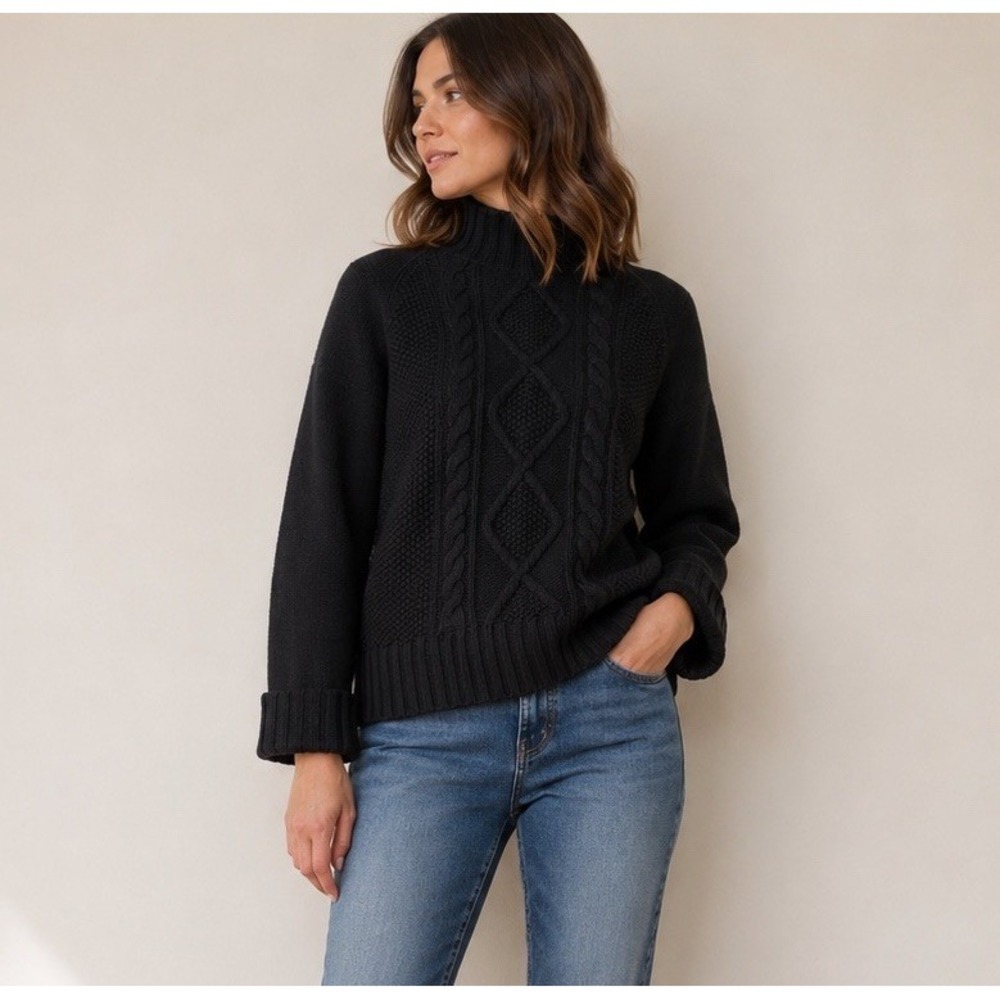 Theory Cashmere Cable Knit Sweater Size SP Pullover Black Oversized Old Money